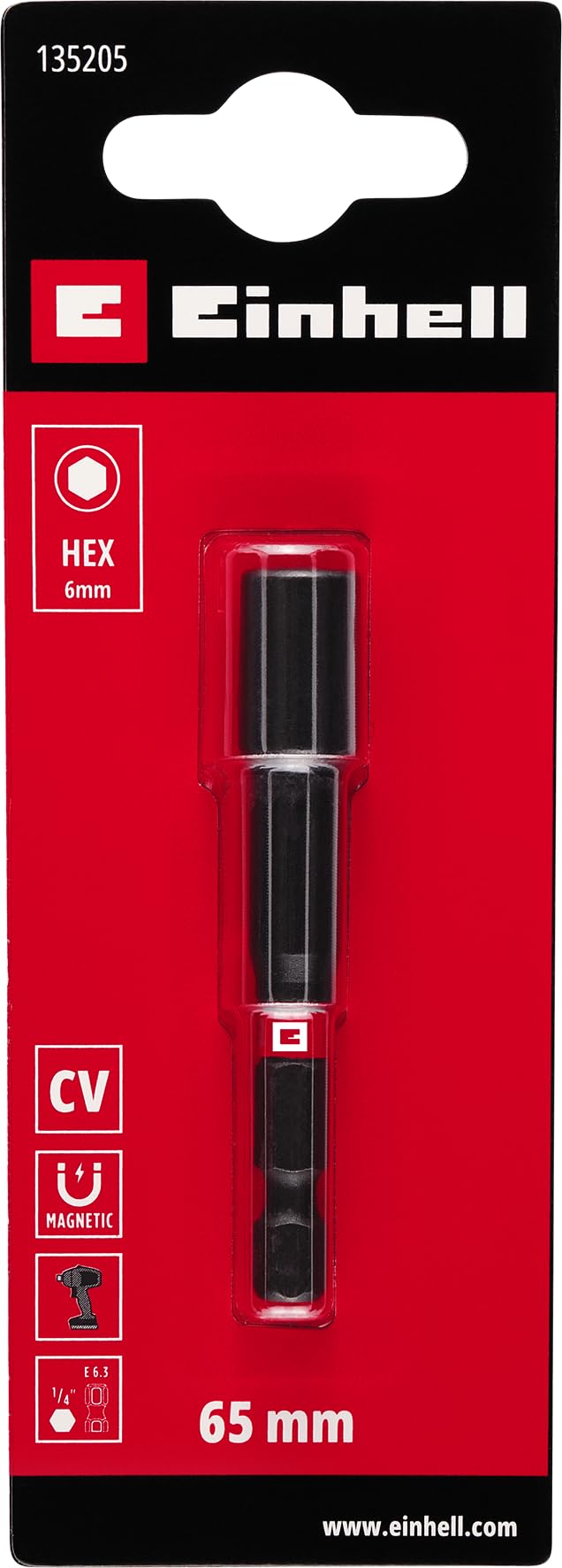 Orijinal Einhell Manyetik Bits Tutucu, 1/4" E 6,3 Gövde, 65 mm (Krom Vanadyum, Torsiyon Bölgesi, Sürekli Mıknatıs, Kırmızı Renk Halkası) - 49135205