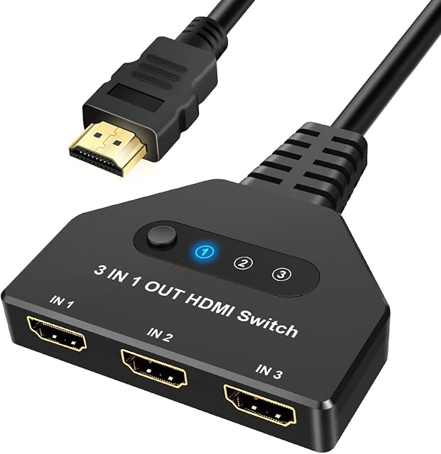 HDMI Splitter HDMI Switch, FOKKY HDMI 4K Splitter Automatic / Manual Gold-Plated 3 Port HDMI Switch Supports 4K/3D/Uhd/Hd/1080P For Xbox Ps4 Ps3 Blu-Ray Firestick HDTV And Apple TV, Black, Small