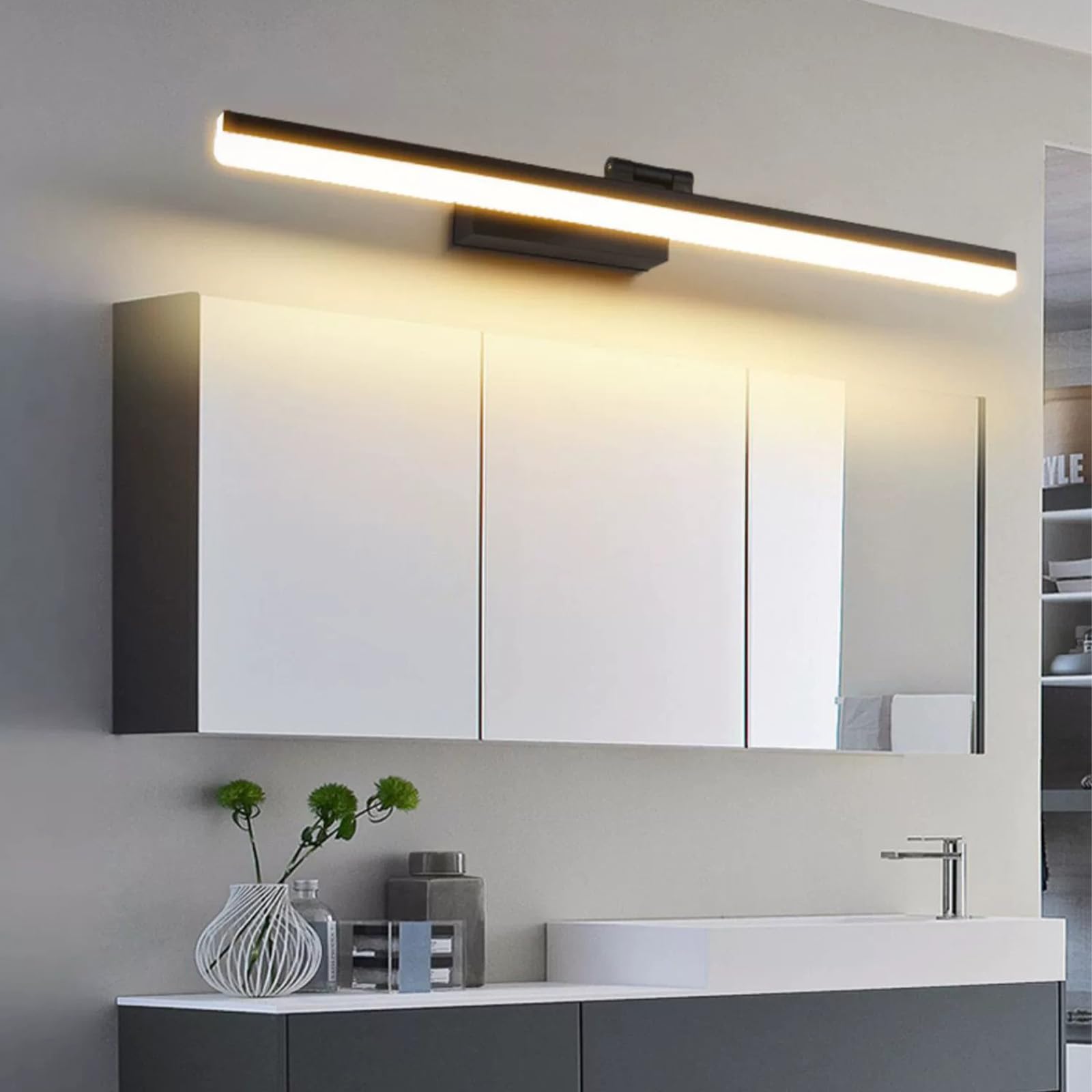 LED Spiegelleuchte Badezimmer Wasserdicht Wandleuchten 3 Farbtemperatur Dimmbar Modern Wandlampen 180° Drehbar Wandbeleuchtung für Schminktisch Wohnzimmer Make-up (Silber,70cm)