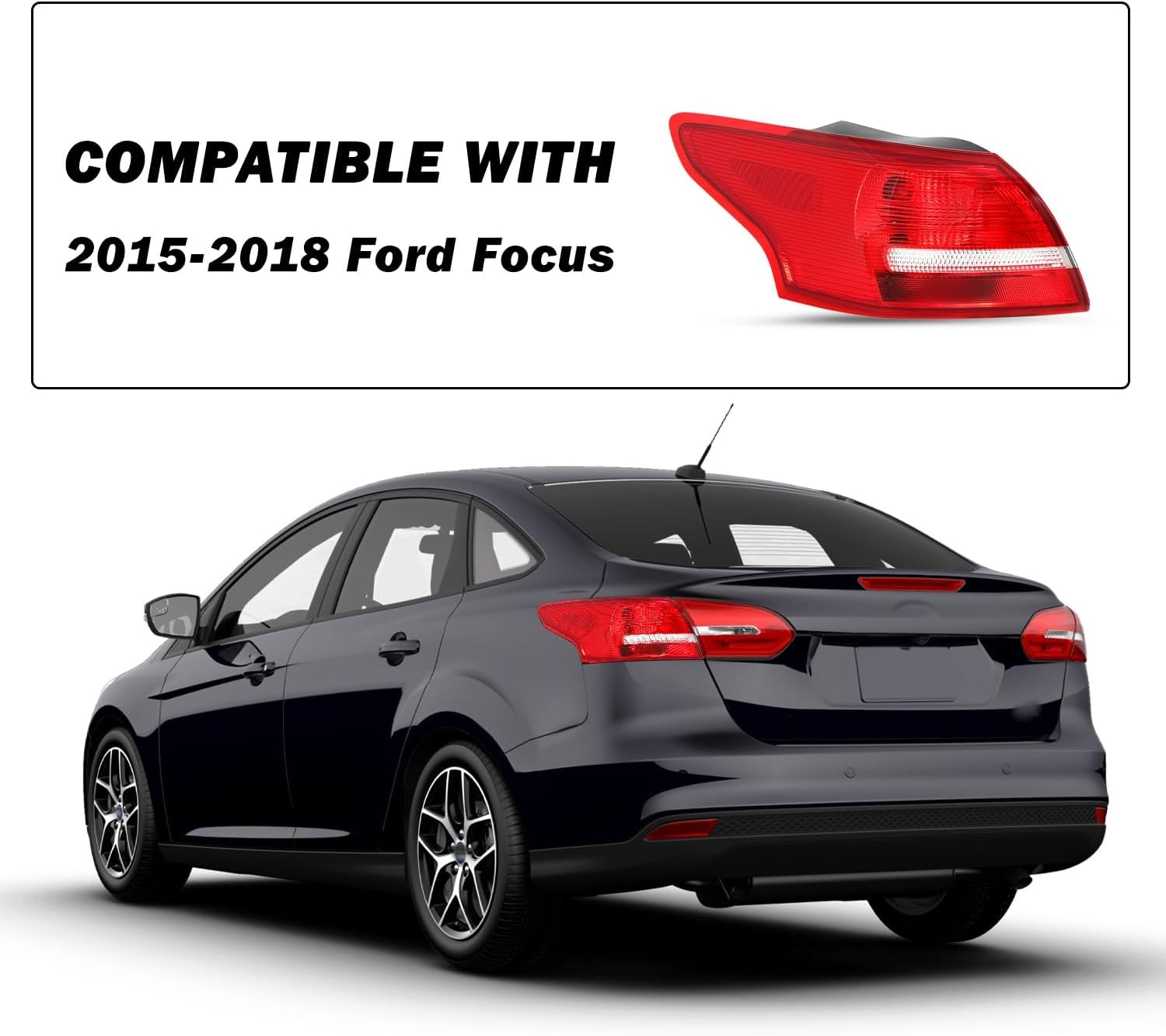 SOCKIR Tail Light Assembly Fit for 2015-2018 Ford Focus Sedan 4-Door [Factory Halogen Type] Rear Outer Brake Taillight Taillamp Replacement (Left Driver Side)