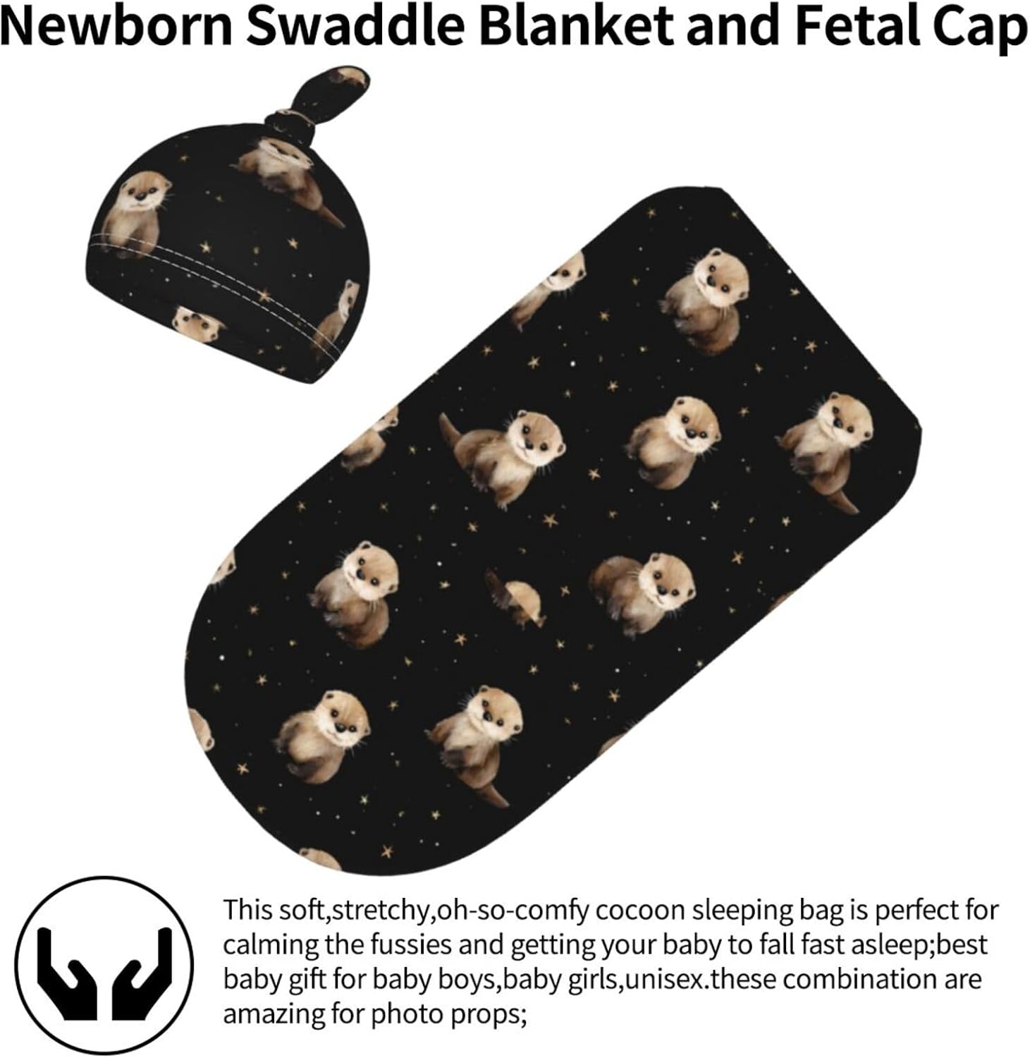 Cute Adorable Baby Otter Newborns Beanie Swaddle Blanket Set Baby Receiving Blankets for 0-6m Infant Boy Girl Swaddle Blankets Wrap Soft Sleeping Sack - Image 3