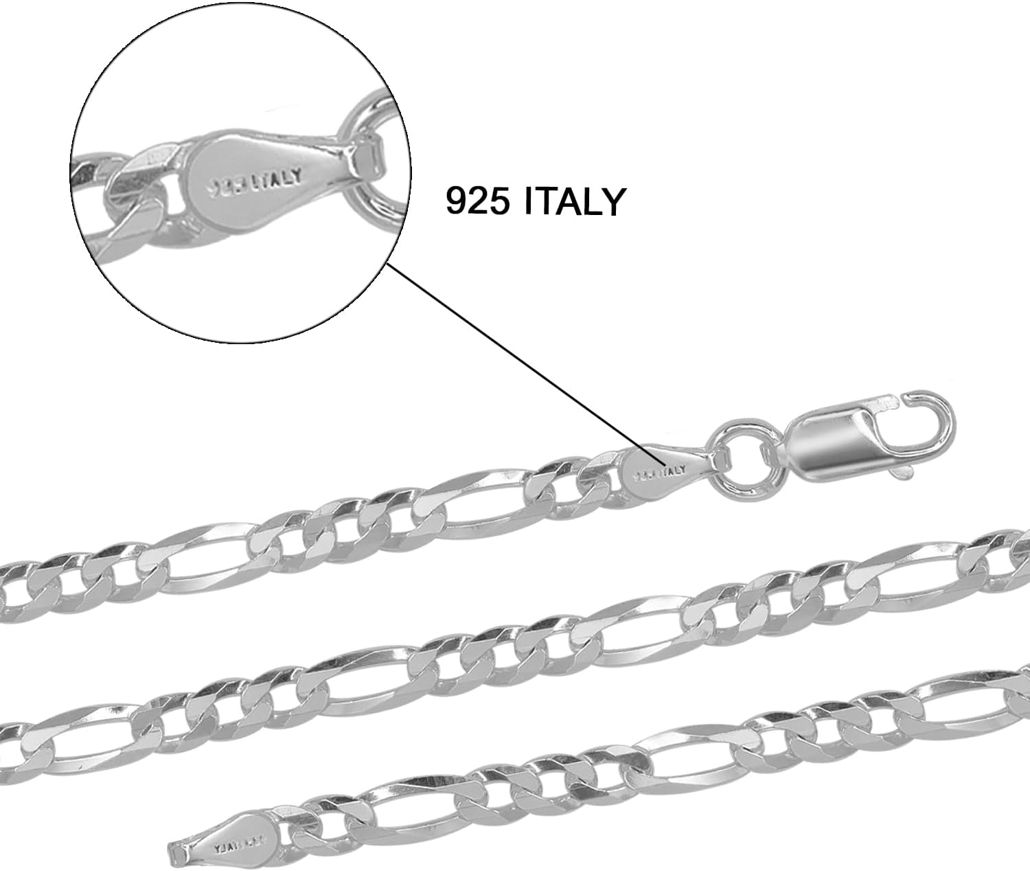 LeCalla Sterling Silver Figaro Chain Necklace | 4mm Italian Diamond-Cut Solid 925 Sterling Silver Figaro Link Chain Necklace for Men Women, Made in Italy - Image 4