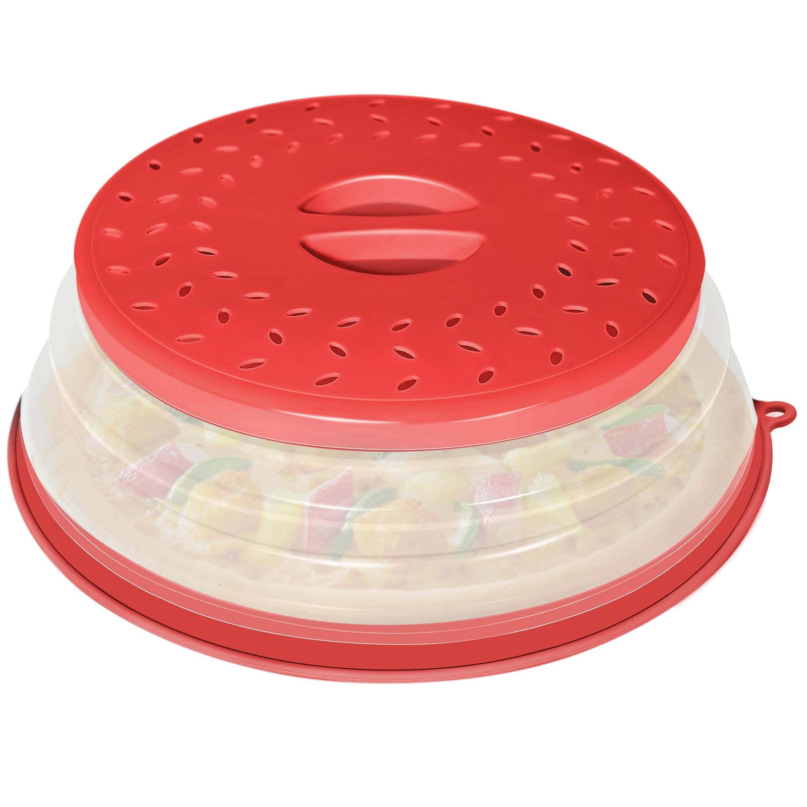 Casaculina Collapsible Microwave Splatter Cover, Vented Microwave Lid with Hook Hole, Splatter Guard for Plate Dish Bowl, Vegetable Fruit Colander Multi-function Kitchen Gadget, BPA-Free (Red)