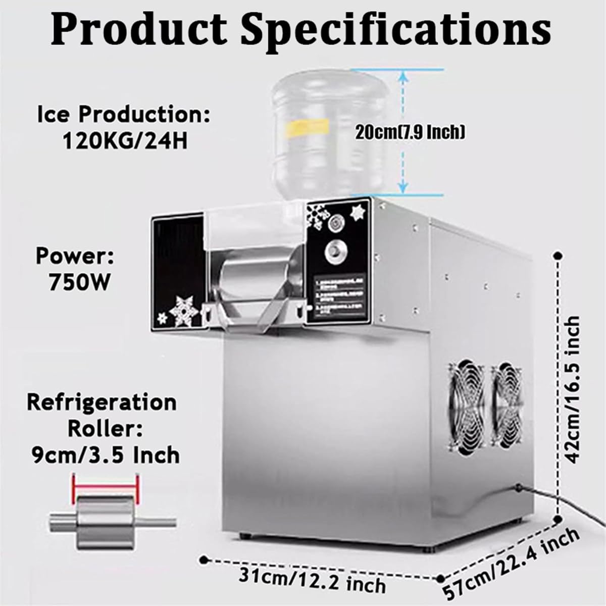 Macchina per ghiaccio tritato elettrica con giradischi elettrico, macchina per ghiaccio tritato a forma di fiocco di neve da 120 kg/24 ore, attrezzatura per negozi di dolciumi