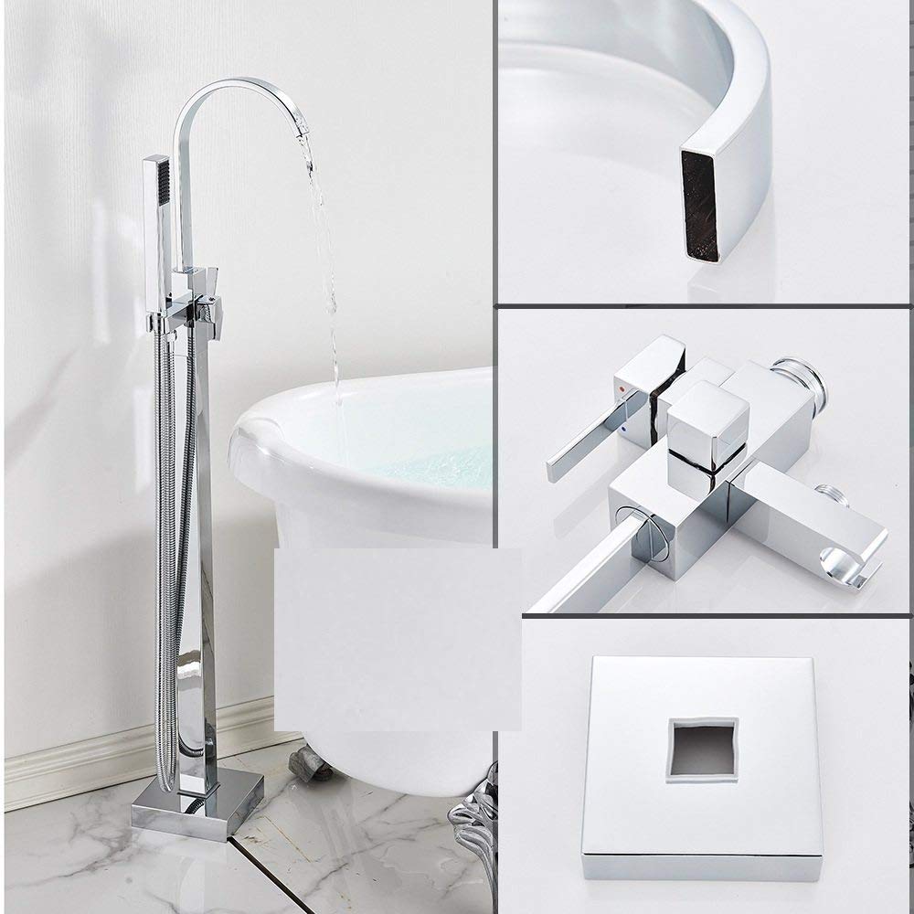 Robinet de baignoire chromé sur pied carré pour salle de bain moderne
