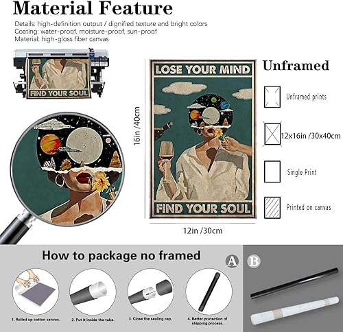 Vista 7 de Vintage Lose Your Mind Find Your Soul Poster Mental Health Inspirational Quote Canvas Wall Art Aesthetic Posters Music Girl Print Painting Abstract