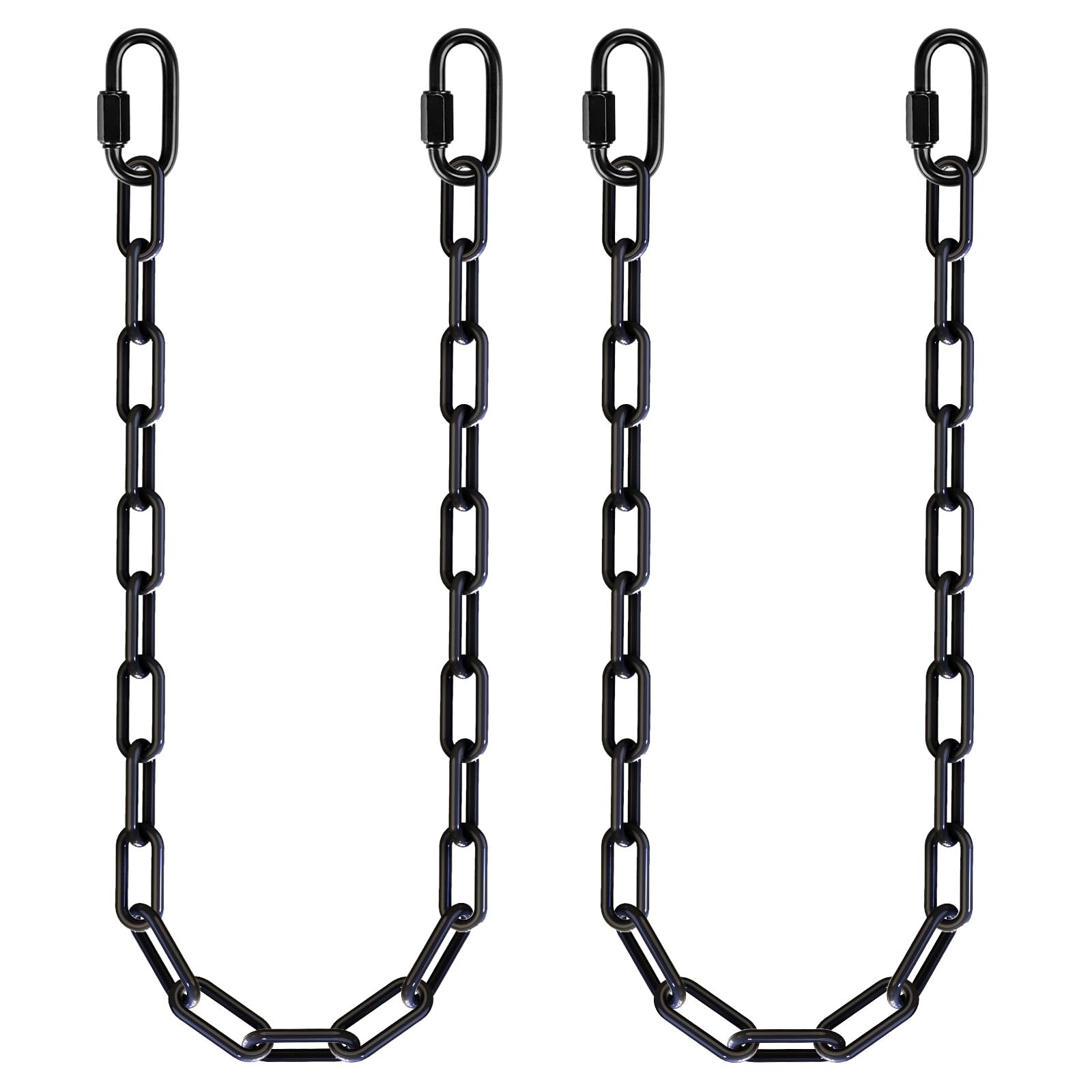 BeneLabel 2pcs Swing Chains, 150cm Hammock Chair Chain Heavy Duty Adjustable Metal Boxing Hanging Supplies with Carabiners Colored Punching Bag Sandbag Extender Kit, 5mm Diameter, 1000lbs/Black