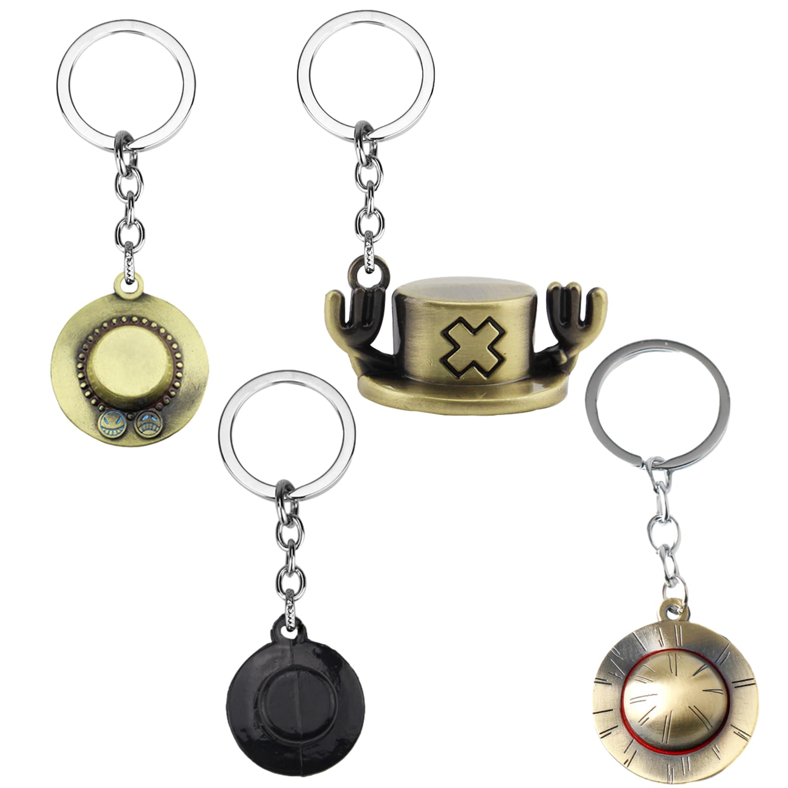 Llavero One Piece, 4PCS One Piece Keychain, Llavero Anime con Luffy Sombrero Paja Chopper, Llaveros Personalizados, Accesorios de Cosplay One Piece, Llave Colgante Cumpleaños para Fans Hombre