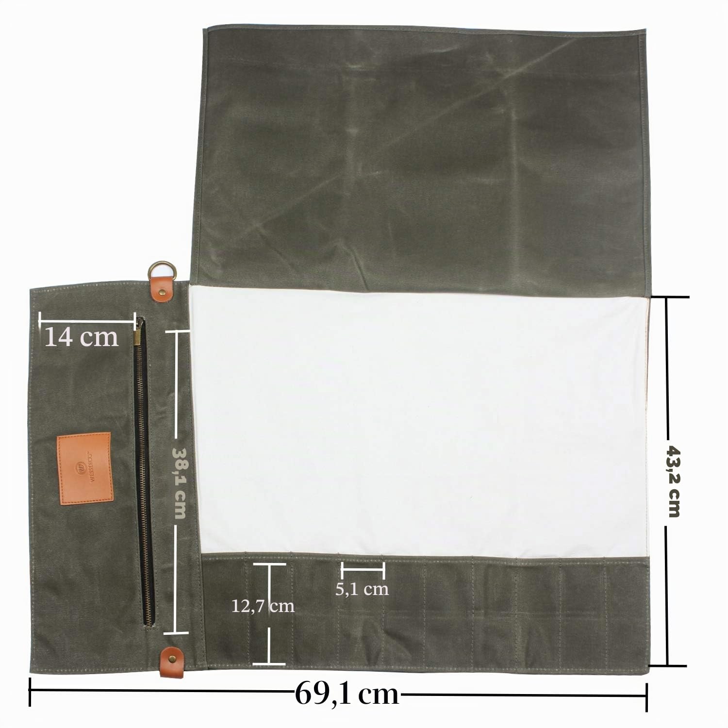 FIREDOG Borsa arrotolabile per coltello (10 tasche), in tela cerata per chef, custodia per trasporto, con manico e tracolla (coltelli non inclusi), Verde, Classico