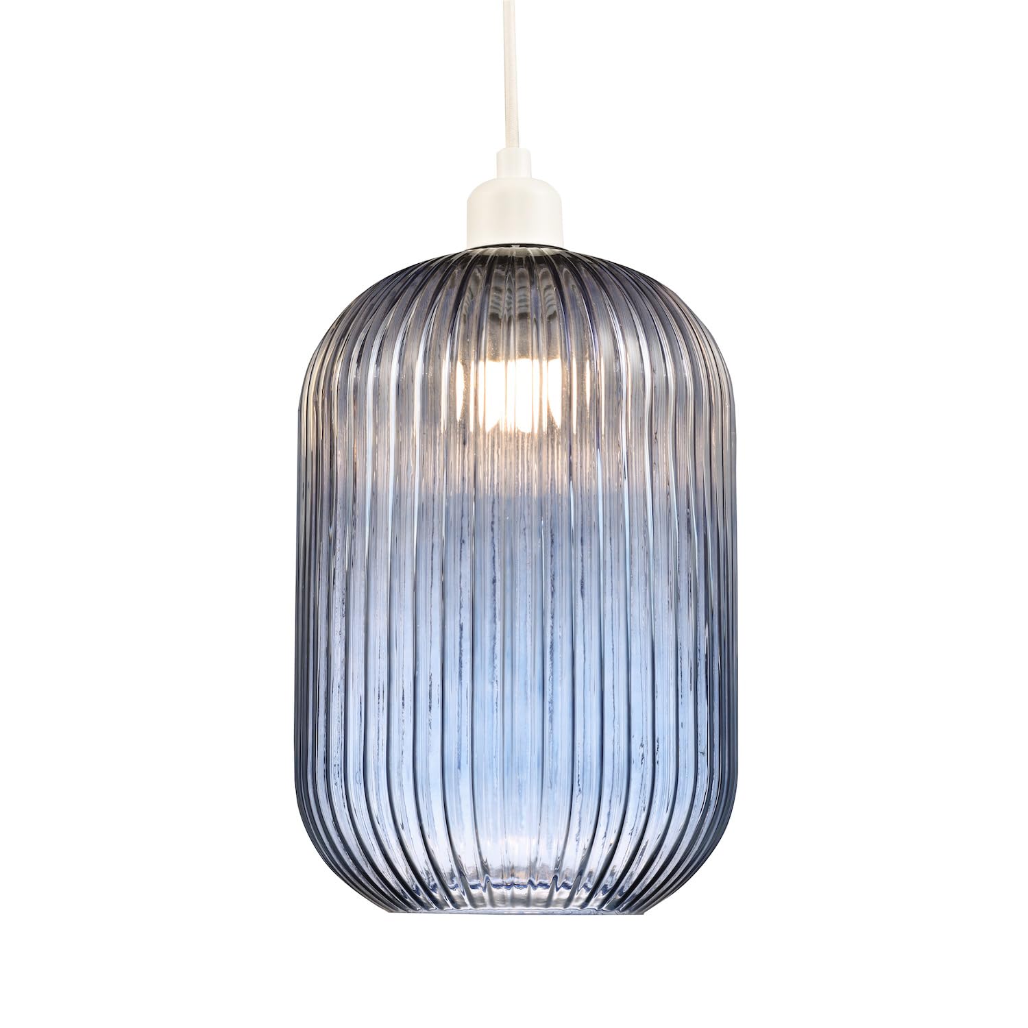 Rackhams Blue/Light Contemporary Chic Navy Midnight Line Ribbed Glass Pendant Shade