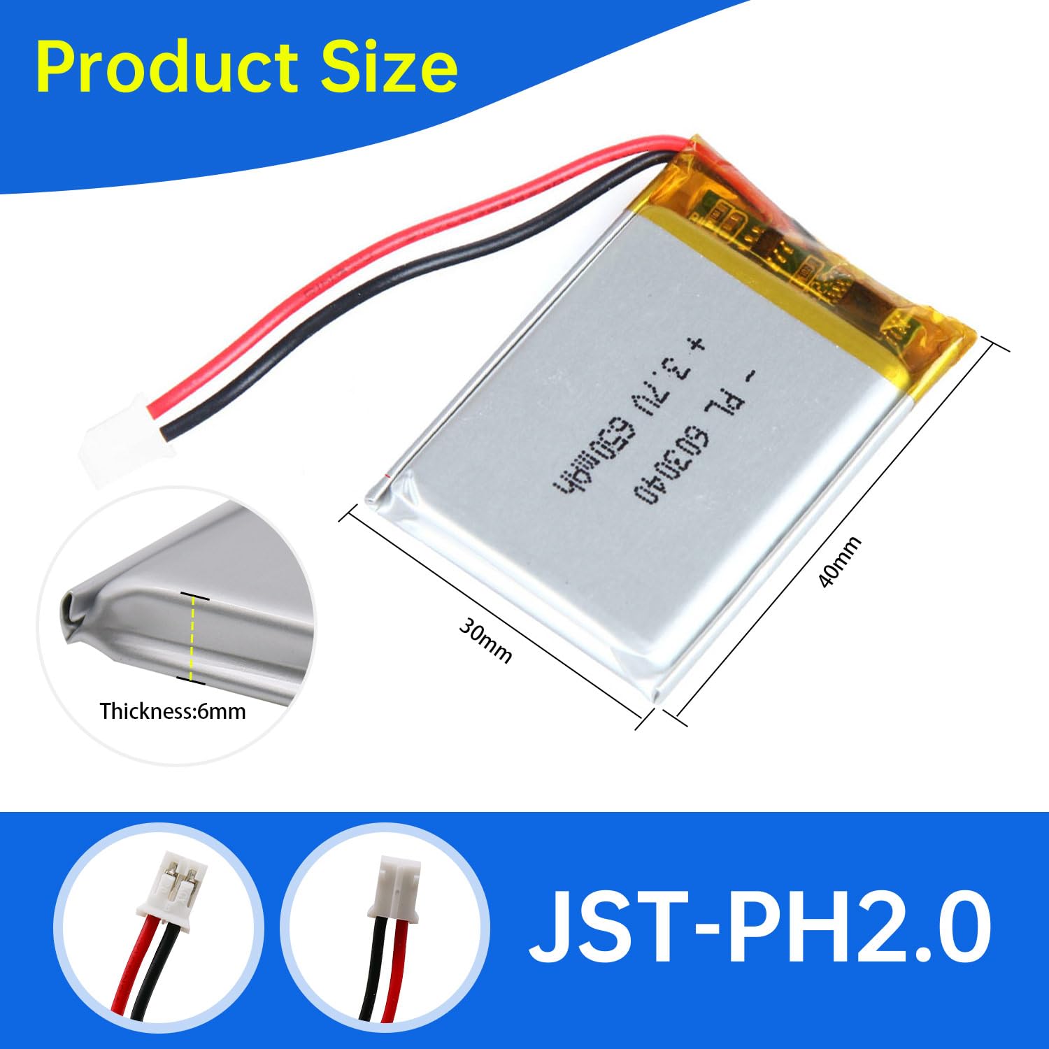 Qimoo 603040 3.7V Lipo Battery 650mAh 603040 Rechargeable Lithium