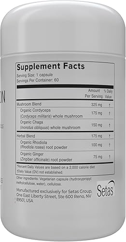 Miniatura 10 de INTENTION Suplemento botánico y de hongos de Setas  Chaga y Cordyceps orgánicos, rodiola y jengibre para apoyar la función cognitiva, el enfoque