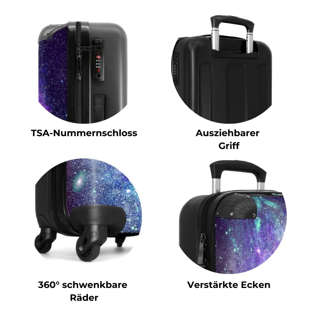 NoBoringSuitcases.com® Koffer Personalisiert, Kabinenkoffer 10kg - 55x40x20cm Handgepäck Trolley, Koffer Kinder - Kinder Trolley - Galaxie - Leicht - Koffer mit Namen