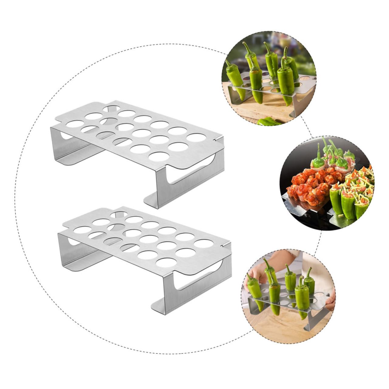 GALPADA Supporto per Grill in Acciaio Inossidabile 2 Pezzi 18 Fori Antiscivolo per Barbecue Esterno Leggero per Jalapeno e Barbecue Amici