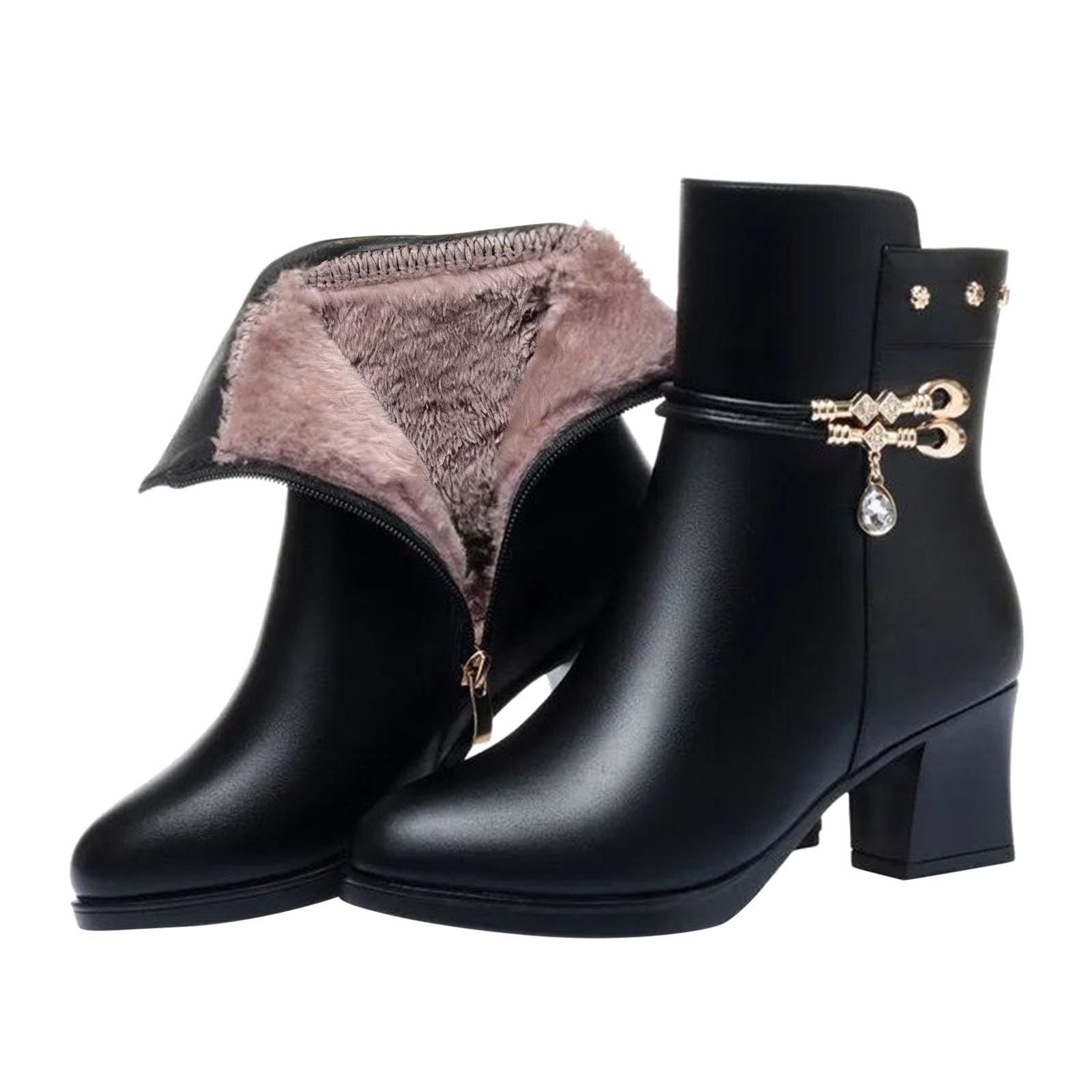Winterstiefel Damen Gefüttert: Winterschuhe Seitlicher Reißverschluss Damenstiefel Wasserdicht Stiefel Rutschfest Stiefeletten Winter Schnürstiefel Warme Schneestiefel Mit Absatz Winterboots
