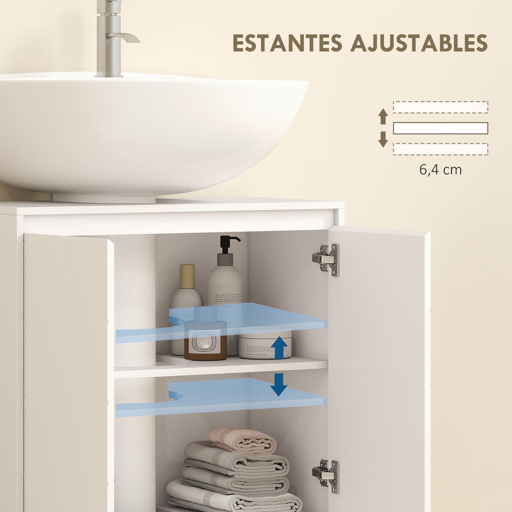 HOMCOM Mueble Bajo Lavabo, Mueble de Baño con 2 Puertas y Estante Ajustable, Armario de Baño para Lavabos con o sin Pedestal, Estilo Vintage, 60x30x59,8 cm, Blanco