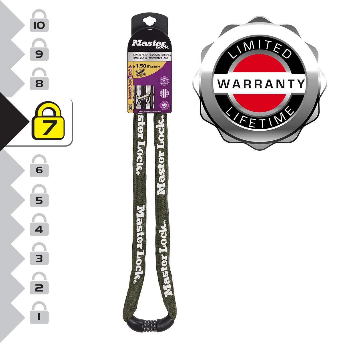 Master Lock 8028EURD Lucchetto Bici con Combinazione, Verde, 150 cm