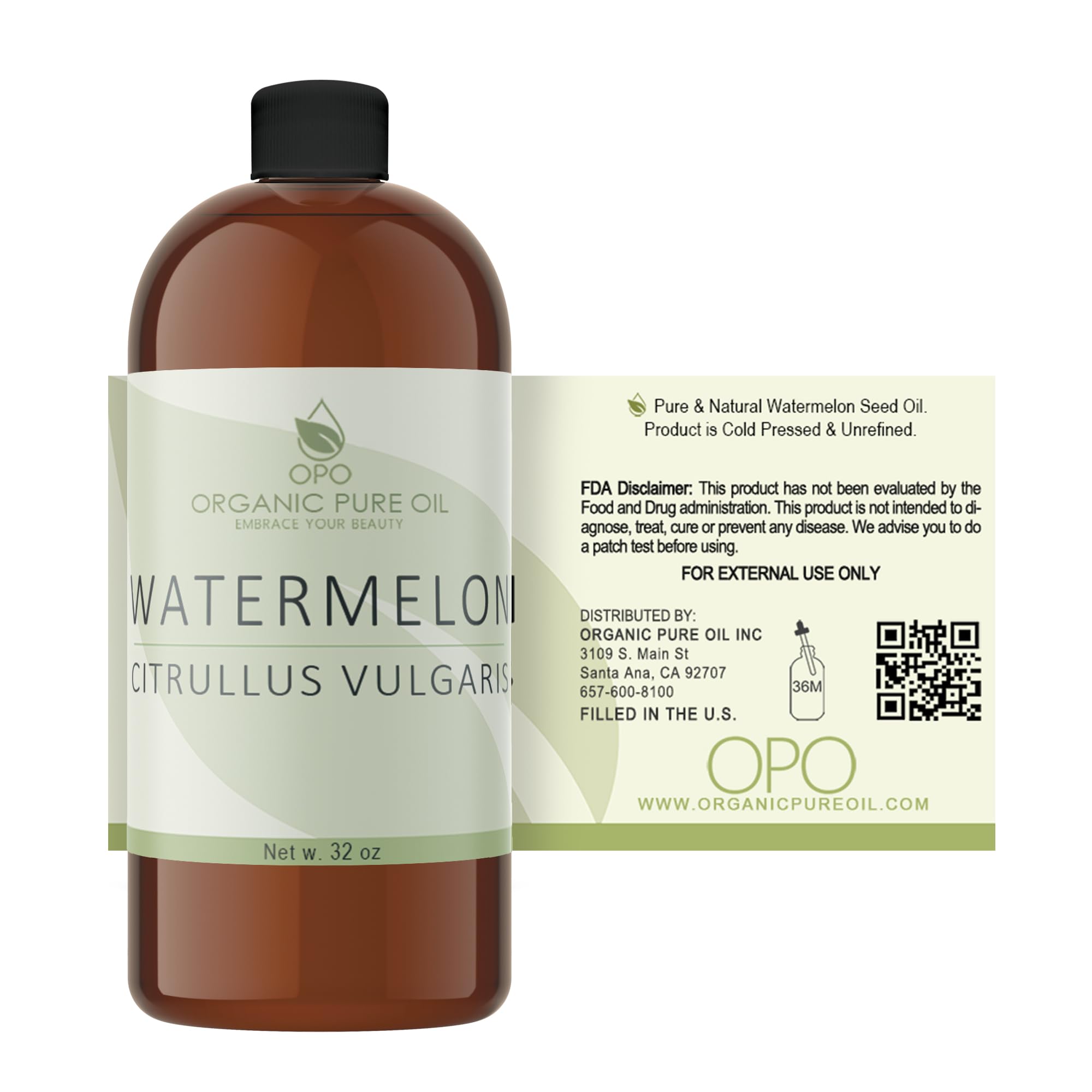 Organic Pure Oil Watermelon Seed Carrier Oil, Cold Pressed and Unrefined