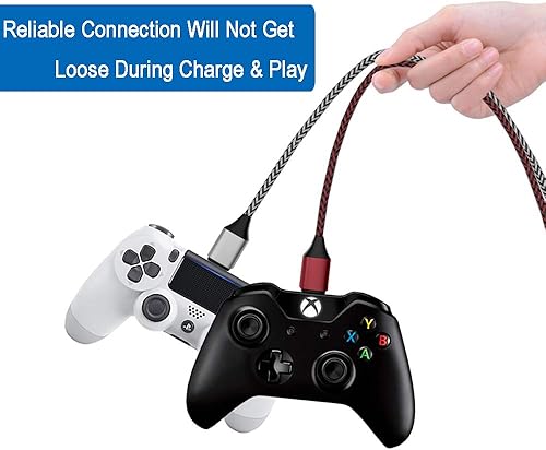 Miniatura 4 de Cargador para controlador PS4 Cable de carga 2 piezas de nailon trenzado Micro USB 2.0 de alta velocidad Cable de sincronización de datos para Xbox