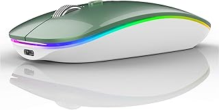 Uiosmuph G12 2.4G Wireless Mouse for Laptop, Rechargeable Wireless Mouse Silent Mice Ergonomic Cordless Design with USB 3 Adjustment DPI for PC Mac Computer Macbook Notebook - Green