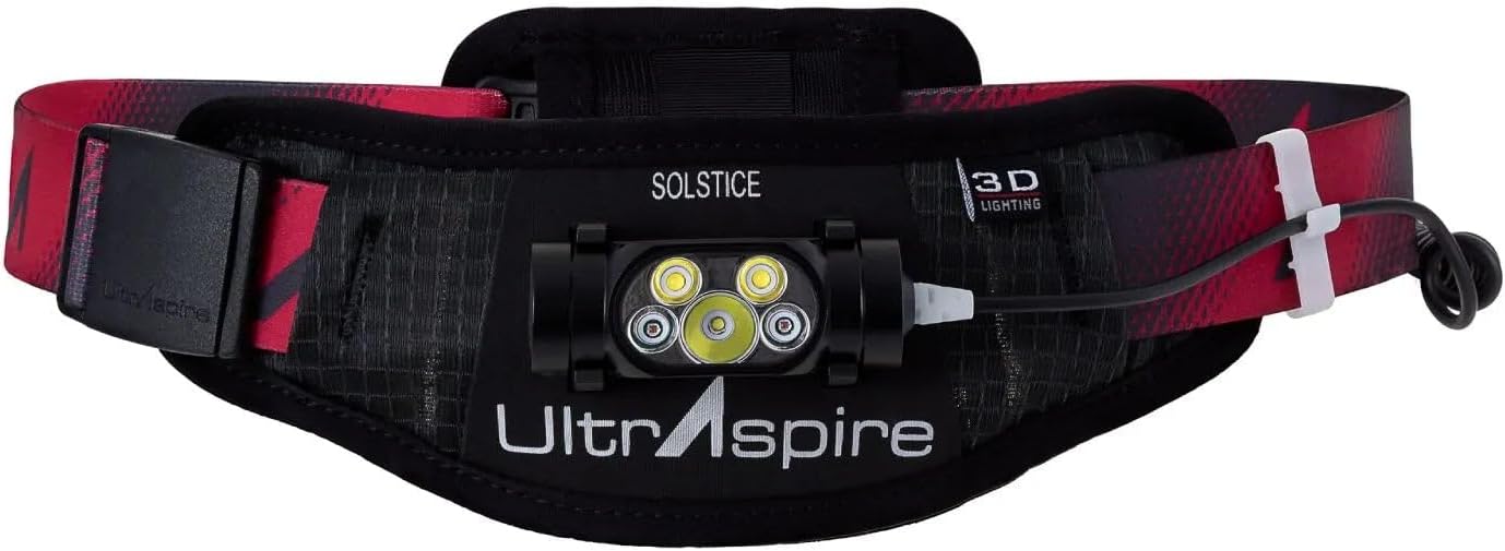 UltrAspire Lumen Collection Waist Light Belt | Aircraft Grade Aluminum Lightweight & IPX7 Waterproof Rating - 800 Solstice, Black/Red