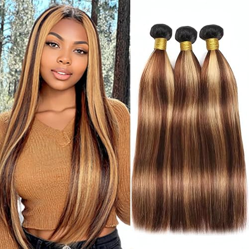 BilltiiWW 1BP427 Straight Bundles Highlight Brown and Blonde Double Weft