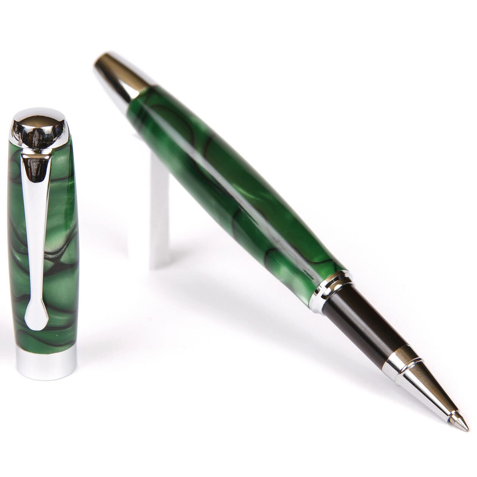 Lanier Pens Tuscany Rollerball Pen - Green & Black Marbleized Gloss Body