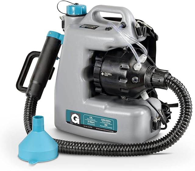 G Fogger Machine Disinfectant Corded Backpack Mist Duster ULV Sprayer 12L 1-15GPH Mist Blower Adjustable Particle Size 0-50um/Mm with Extended Commercial Hose and Spray Nozzle