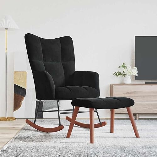 Miniatura 53 de vidaXL Velvet Rocking Chair - Dark Gray - Modern Design - Comfortable Foam Padding - Steel Frame with Solid Rubber Wood Rocking Rails