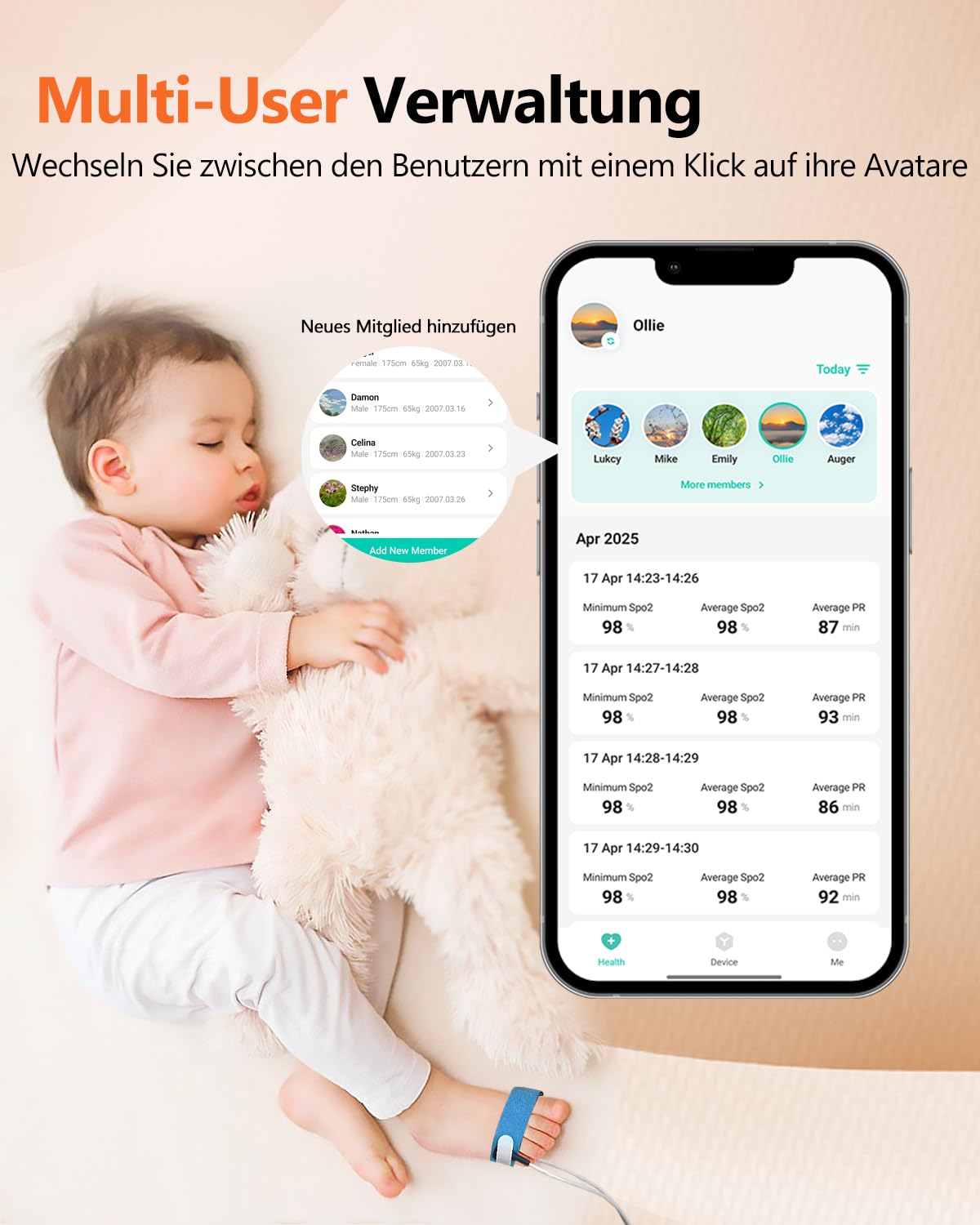Portable HealthTree Pulsoximeter, wiederaufladbarer Sauerstoffmonitor, Sauerstoffsättigungsmonitor für Kinder, SpO2-Füllstandsüberwachung, Herzfrequenz und Infusionsindex