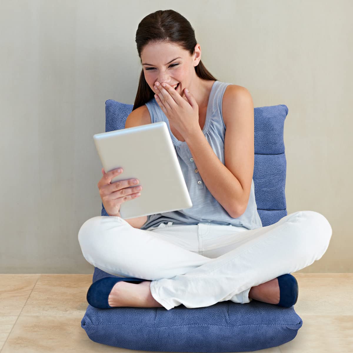GOPLUS Bodenstuhl, Bodensofa mit Rückenlehne, Bodensessel mit Schlaffunktion, Floor Chair, Lazy Sofa, Meditationsstuhl für Wohnzimmer & Balkon (Blau)