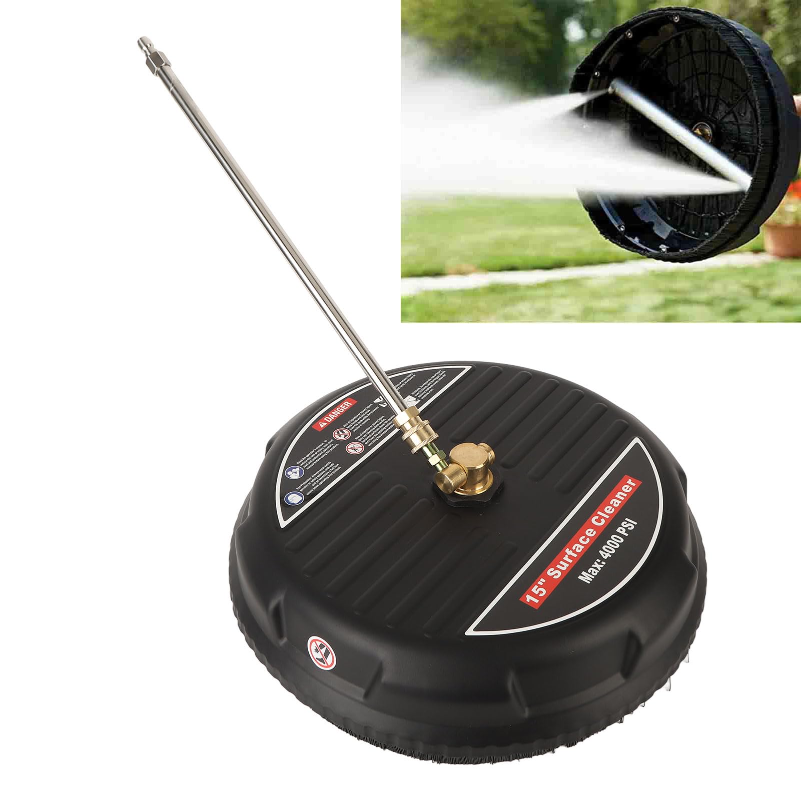 Limpiador de Superficies de Lavadora a Presión de 15 4000 PSI, Lavadora a Presión de Entrada de Acero Inoxidable con Biela y Accesorio de Lavadora Eléctrica de 4 Ruedas para