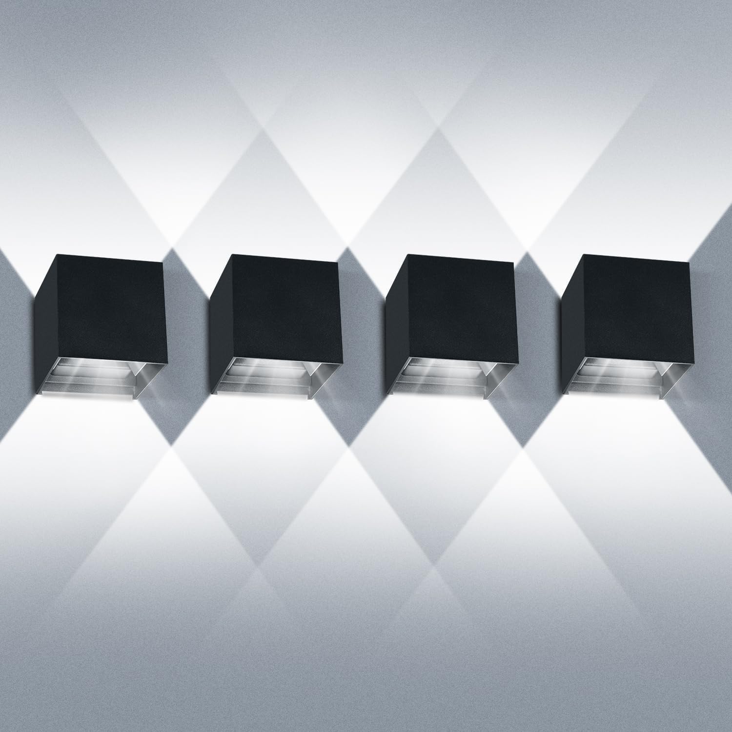 ledmo 4 Pezzi 20W Applique da Parete Interno Angolo del Fascio Regolabile su e Giù Applique da Esterno 6000K Bianco Freddo IP65 Impermeabile Nero