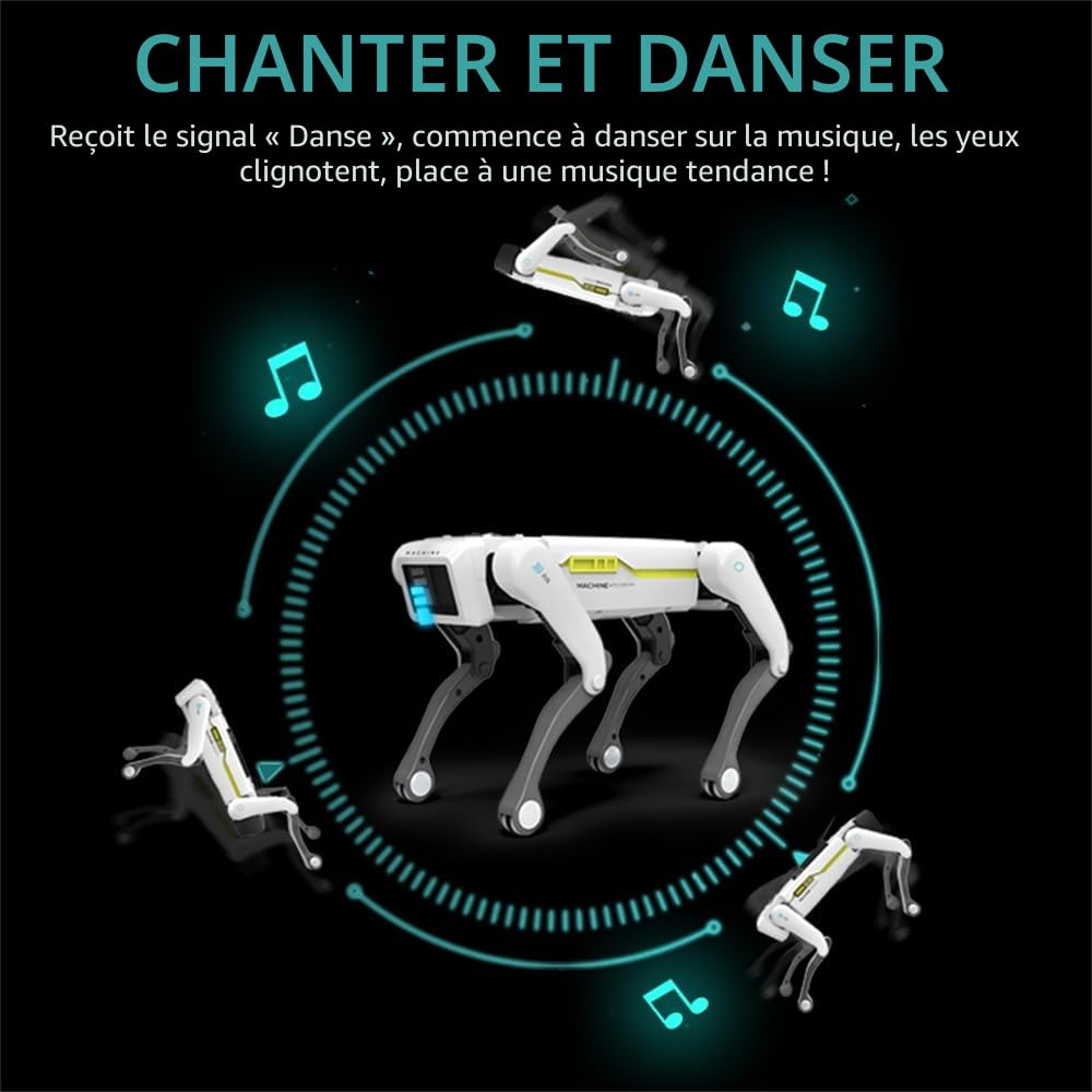 Robot chien jouet télécommandé, robot intelligent contrôlable par application, programmeable, capable de danser, écouter de la musique et interagir