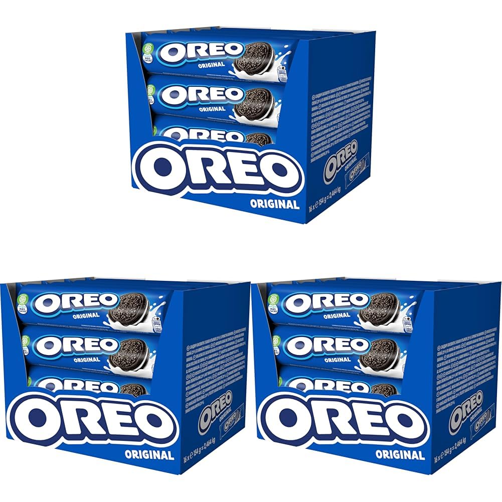 OREO Original 16 x 154g, Knuspriger Kakao Doppelkeks gefüllt mit Crème-Füllung (Packung mit 3)