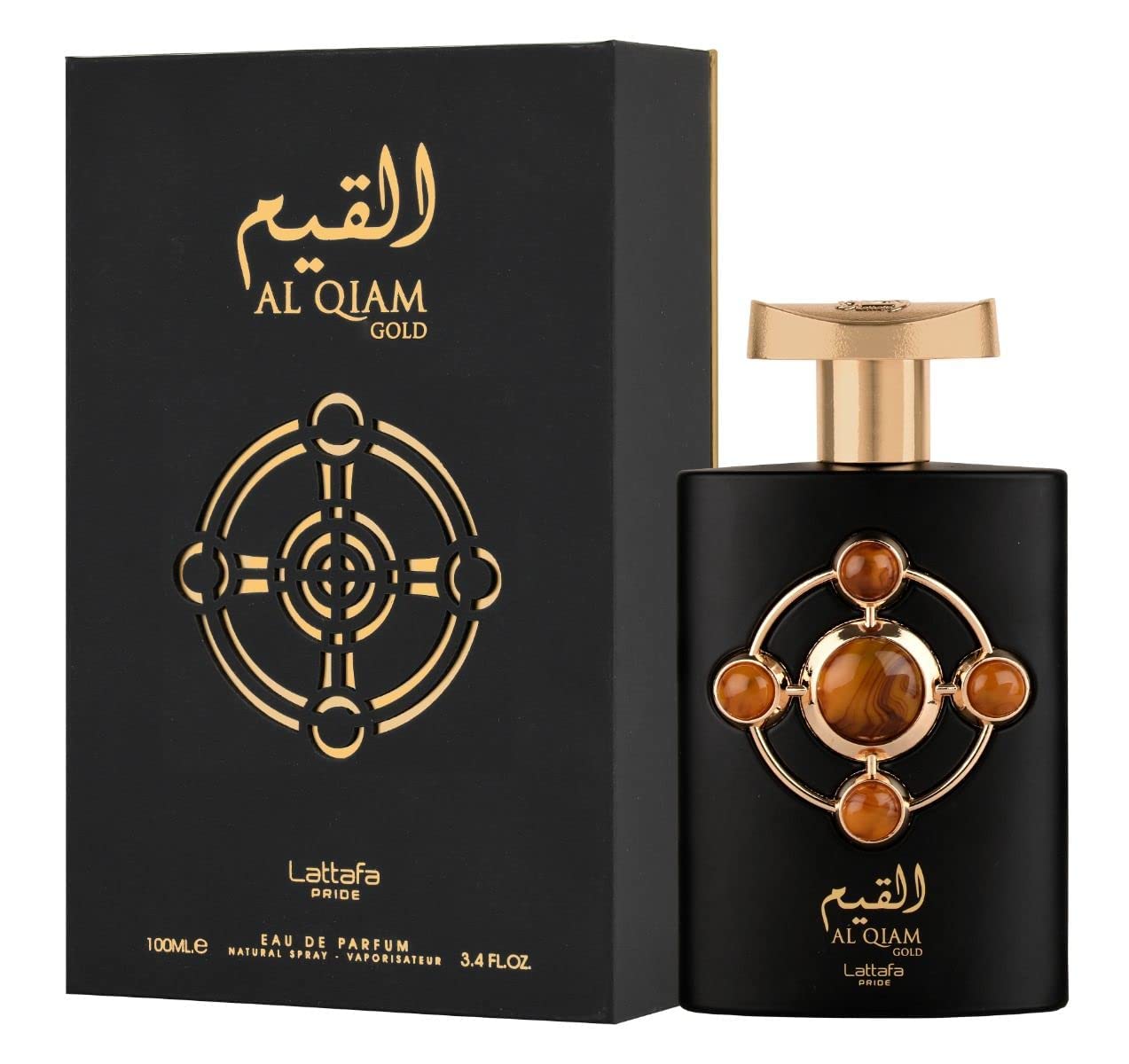 La ttafa al qiam gold gift - Set regalo, profumo arabo da uomo, durevole, include profumo EDP 100 ml + mini profumo 20 ml + deodorante 200 ml + atomizzatore fragranza legnosa dolce
