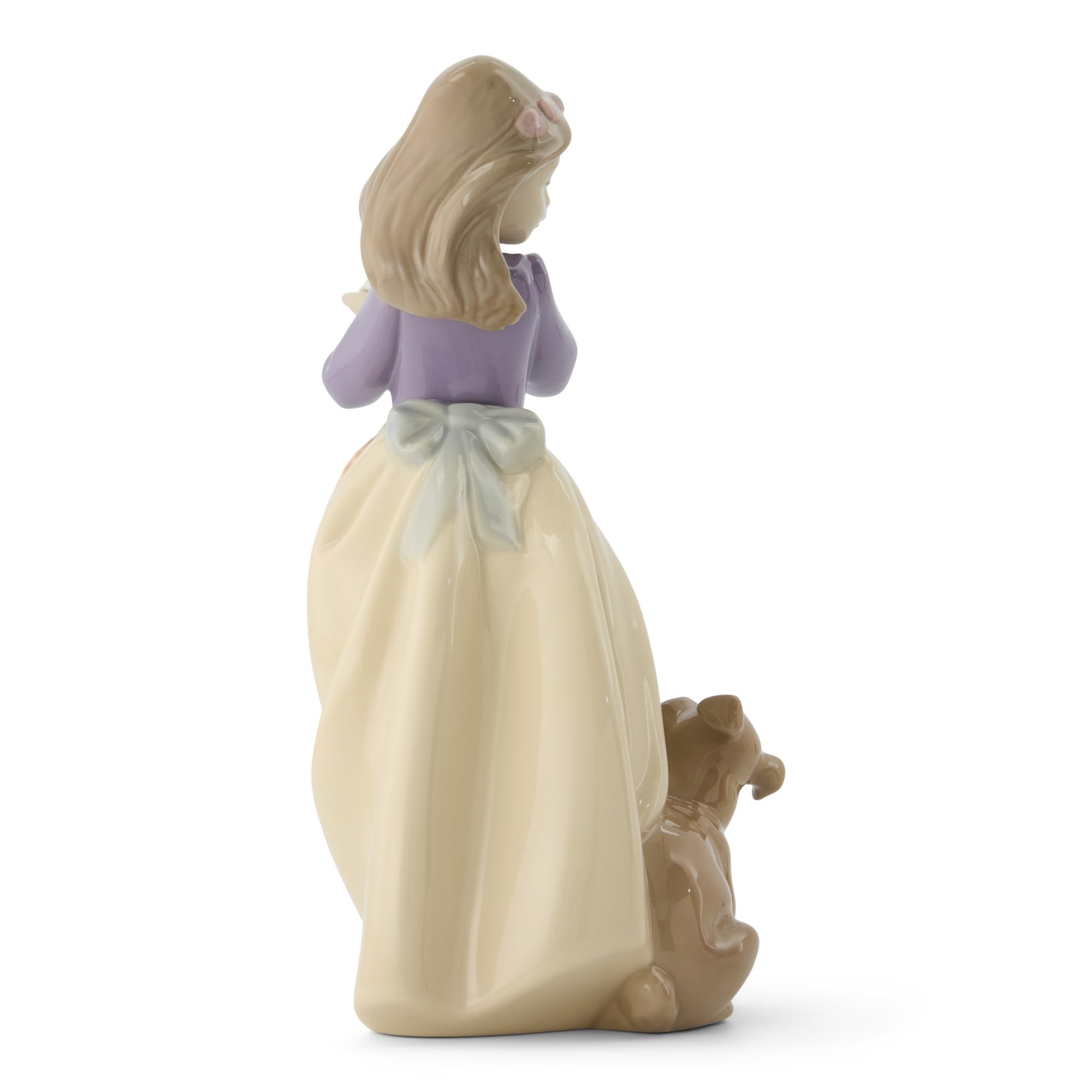 NAO El Cumpleaños del Perrito. Figura Decorativa de Una Niña en Porcelana Brillo. Figurita Ornamental Infantil de Una Niña con Un Cachorro Decorada en Tonos Pastel