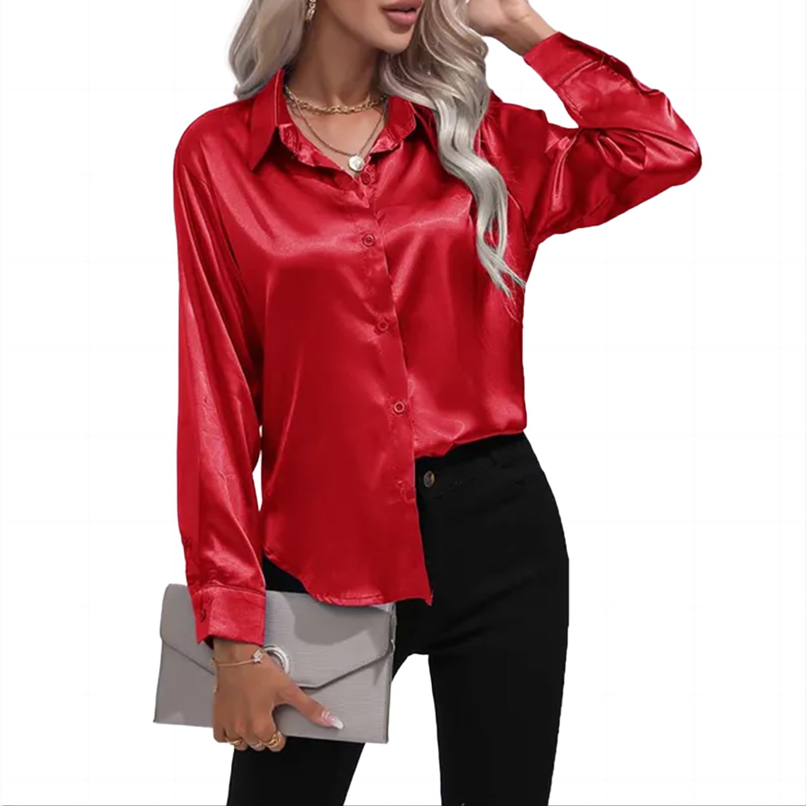 Camicia Donna Elegante Elegante Camicia A Maniche Lunghe Imitative da Donna in Seta
