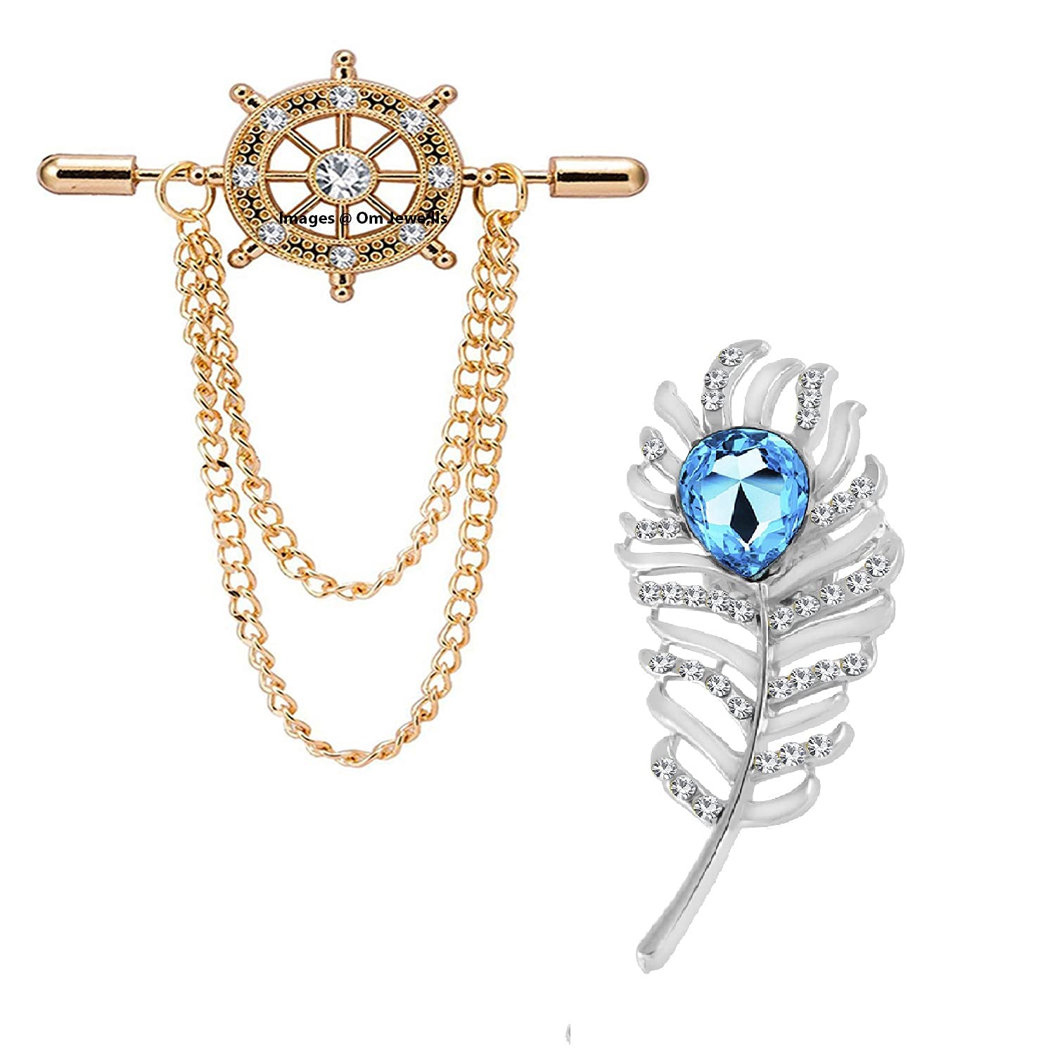 Om Jewells MenS Jewellery Combo Of Rose Gold And Rhodium Plated Indo Peacock Feather Inspired And Wheel Design Lapel Pin Brooch For Boys And Men (Pack Of 2) CO1000214 (B07QL1ZQGZ) Amazon Price History, Amazon Price Tracker