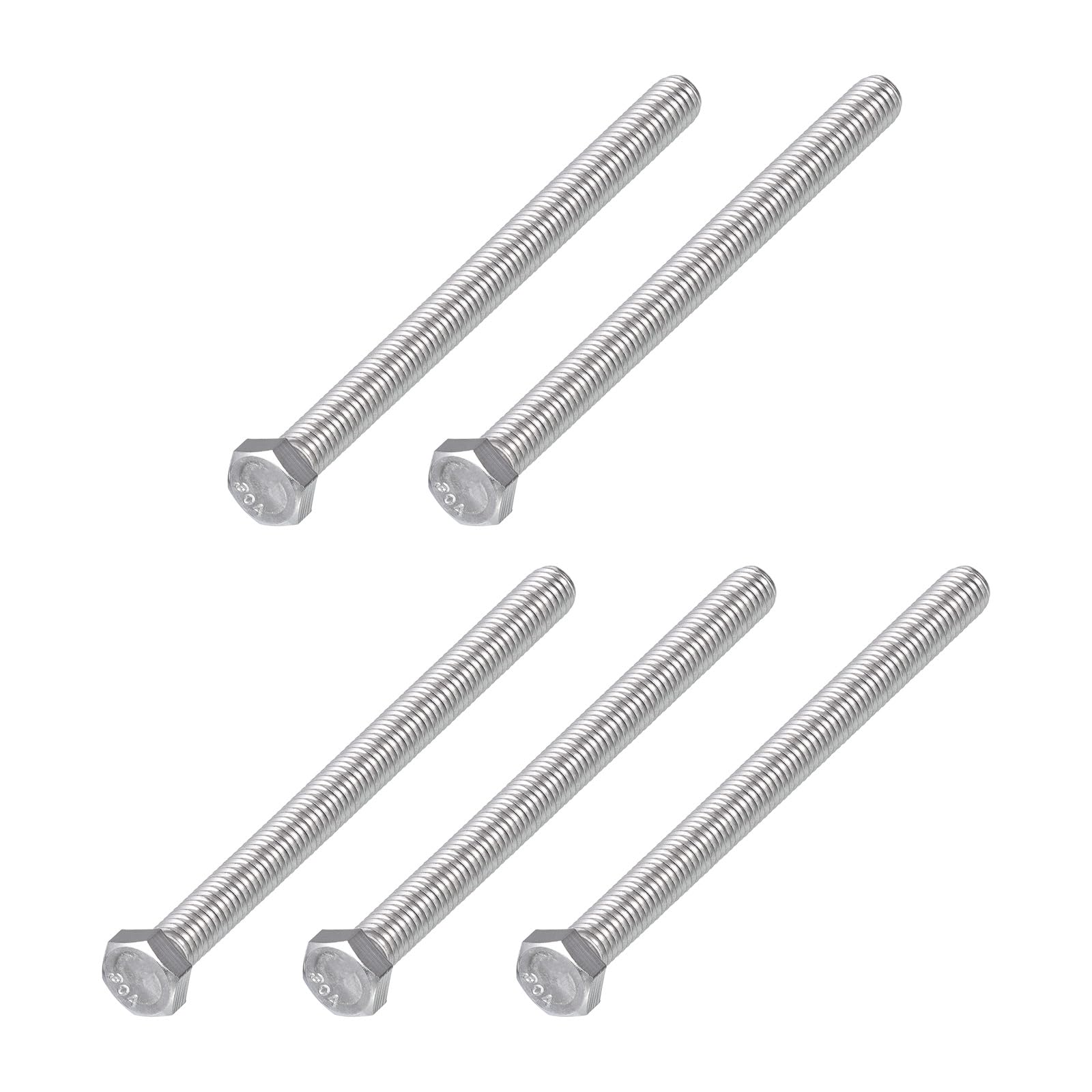 METALLIXITY Hex Head Bolts (3/8-16 x 5") 5Pcs, 304 Stainless Steel 18-8, Fully Threaded, External Hex Drive, Plain Finish
