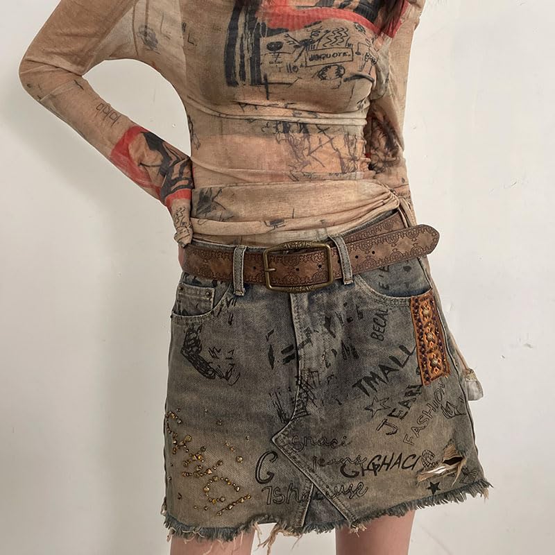 Women Men Western PU Leather Belts Cowboy Cowgirl Y2k Punk Grunge Aesthetic Vintage Buckle Belt Jeans Accessories2