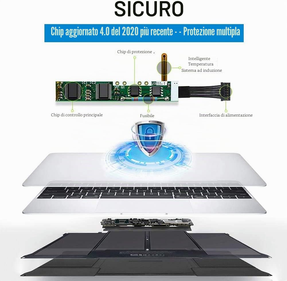 K KYUER A1496 A1405 A1377 Batteria per MacBook Air 13" A1369(Late 2010 Mid 2011) A1466(Mid 2012 2013 Early 2014 2015 2017) MC965LL/A MC966 MD231 MD760 MD761 MJVE2LL/A MJVG2LL/A EMC2559 2632 2925 2469