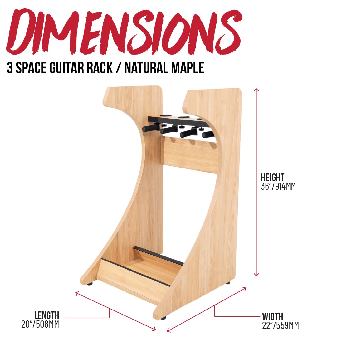 GATOR FRAMEWORKS - Supporto per chitarra elettrica Serie Elite con rack combinato per custodie da 3 a 4 spazi, finitura opaca in acero naturale (GFW-ELITEGTR3RK-MPL).