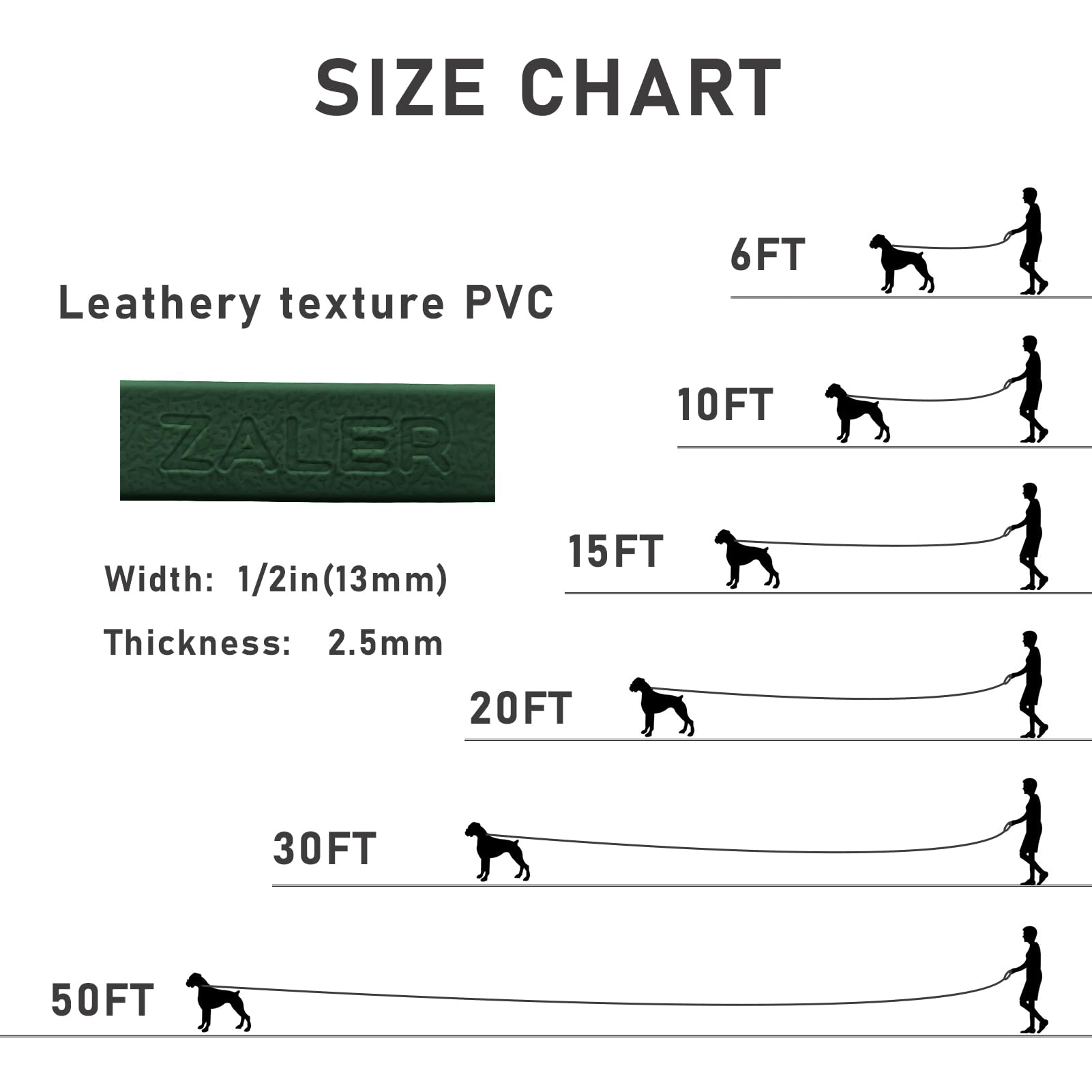ZALER Long Dog Leash Waterproof Training Leashes 50ft 30ft 20ft 15ft 10ft 6ft, Odor Proof Recall Long Line Lead with Aviation Aluminum Carabiner Clip for Small, Medium, Large Dogs (30FT, Forest Green) - 4