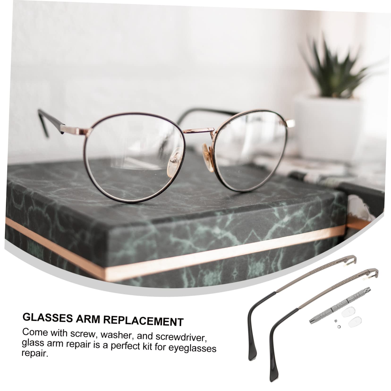 Healeved 3juegos Kit De Reparación De Gafas Brazos De Reemplazo y Almohadillas Nasales Incluye Destornillador Tornillos y Arandelas Para Gafas De Sol y Anteojos