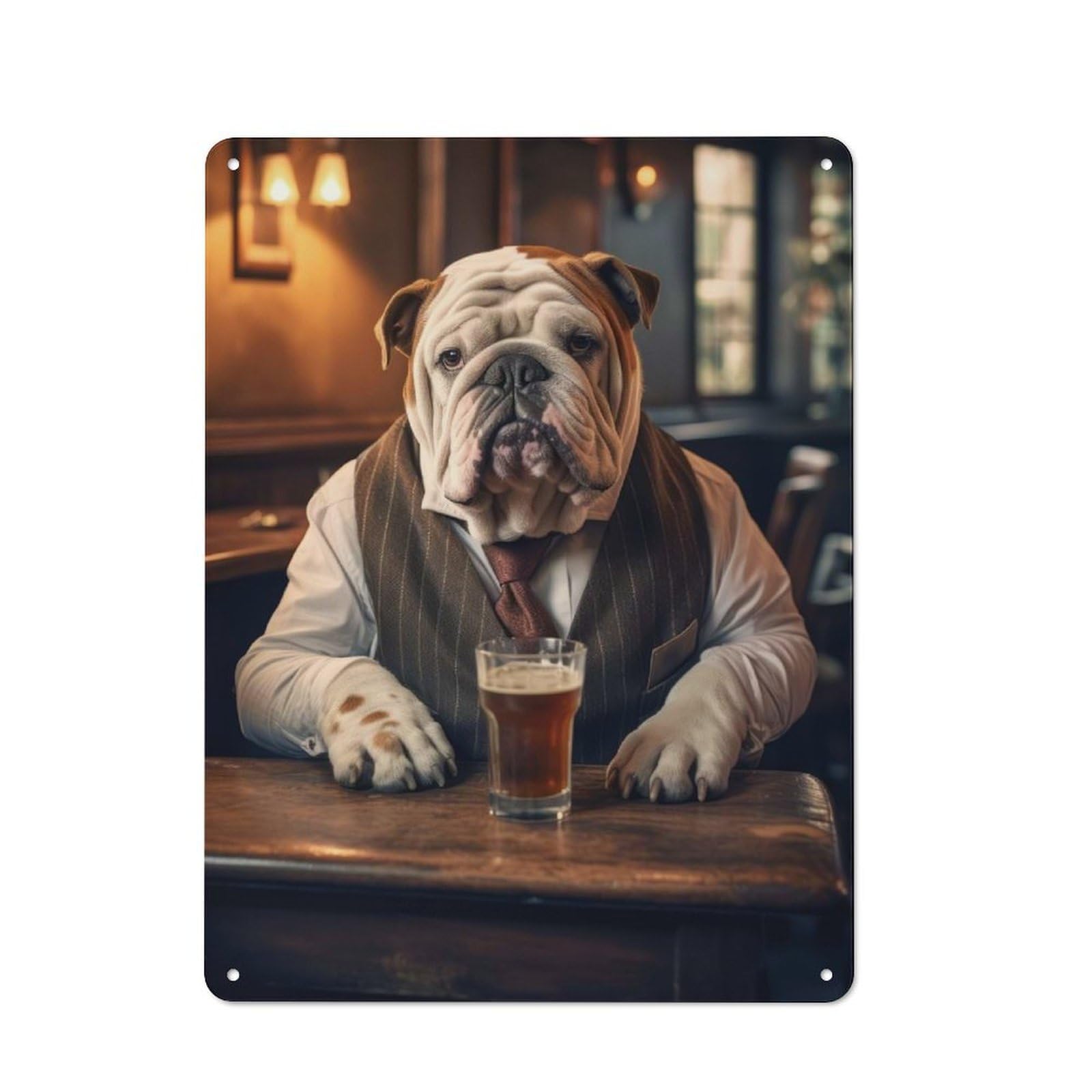Junmoney English Bulldog In The Pub For Garden Room Or Summerhouse, Retro Tin Sign 40X30cm, For Garage, Workshop And Man Cave Decoration