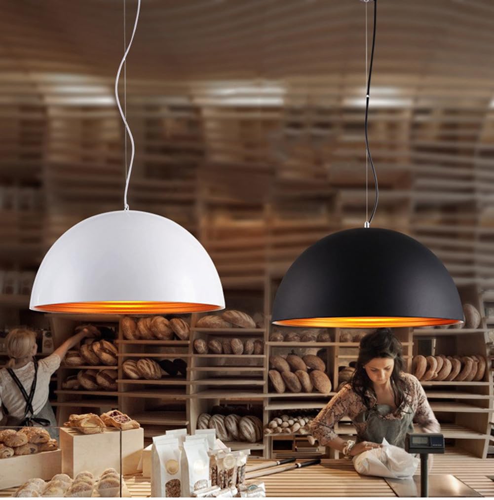 Lámpara colgante de cúpula metal vintage for isla cocina, estilo industrial, semicírculo, lámpara retro sobre fregadero, techo rústica granja (oro negro, 15,7 pulgadas)(Black Gold,11.8in)