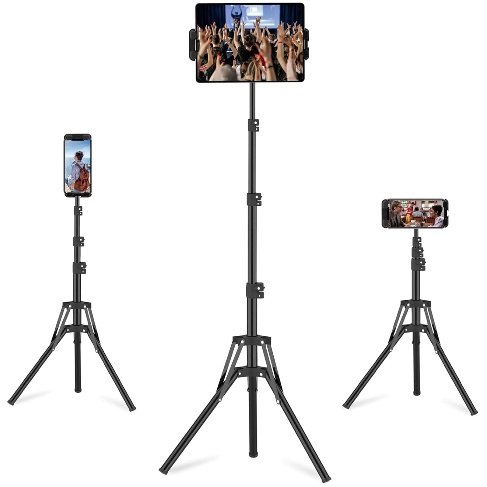 iPad Tripod Stand, 63" Height Adjustable Tripod for Tablet, 360° Rotation Tablet Floor Stand Mount Holder for iPad mini/Air/Pro, Smartphones and All 4.7" to 13.5" Devices
