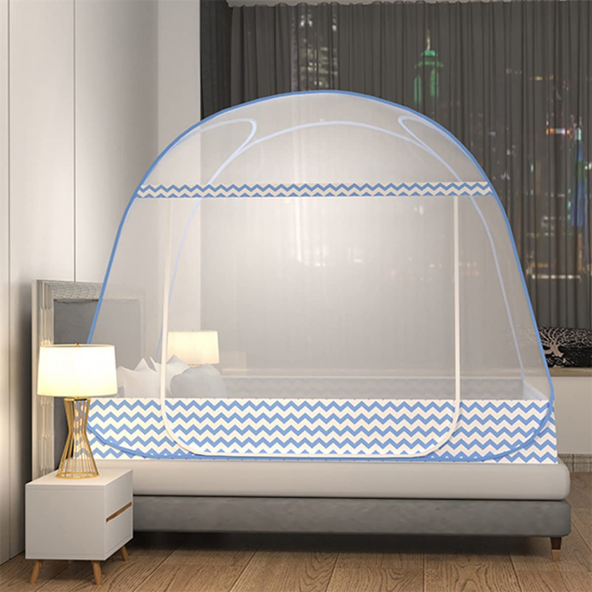 Mosquitera Plegable para Tienda de campaña, Cortinas para Camas, decoración del hogar y Dormitorio (1,5 x 2,0 m, Azul)