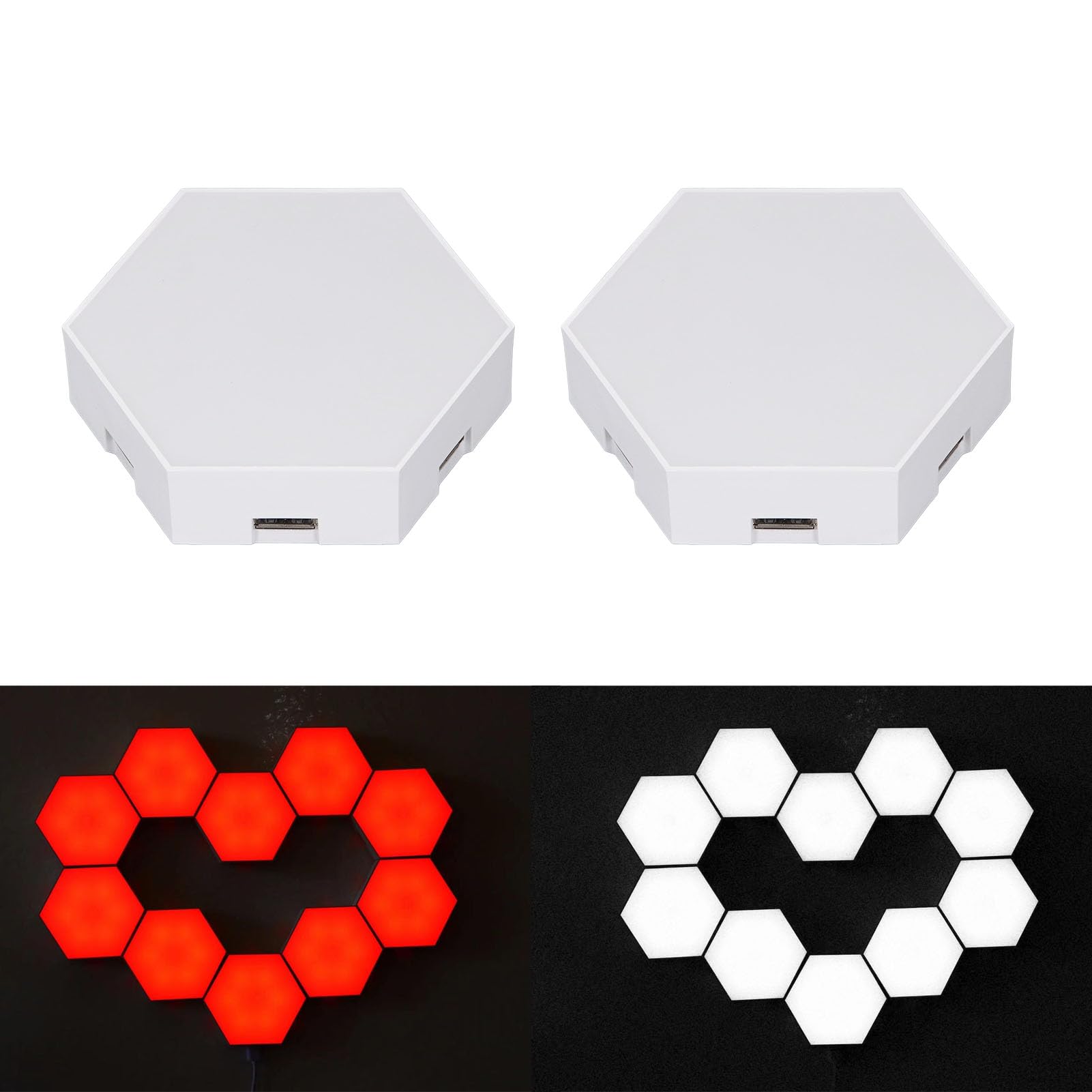 Topiky Applique Murale Hexagonale Télécommandée, Smart Touch Sensible DIY Géométrique Modulaire Assemblé RVB LED Lumière Colorée avec Alimentation USB, 12 Ensembles de Panneaux Muraux